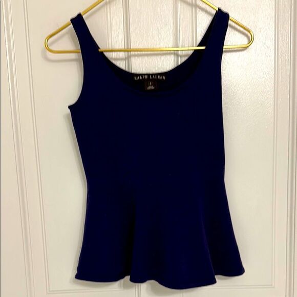 Ralph Lauren Black Label Navy Blue Stretch Cotton Knit Tank Top with Peplum Hem. - Picture 1 of 5